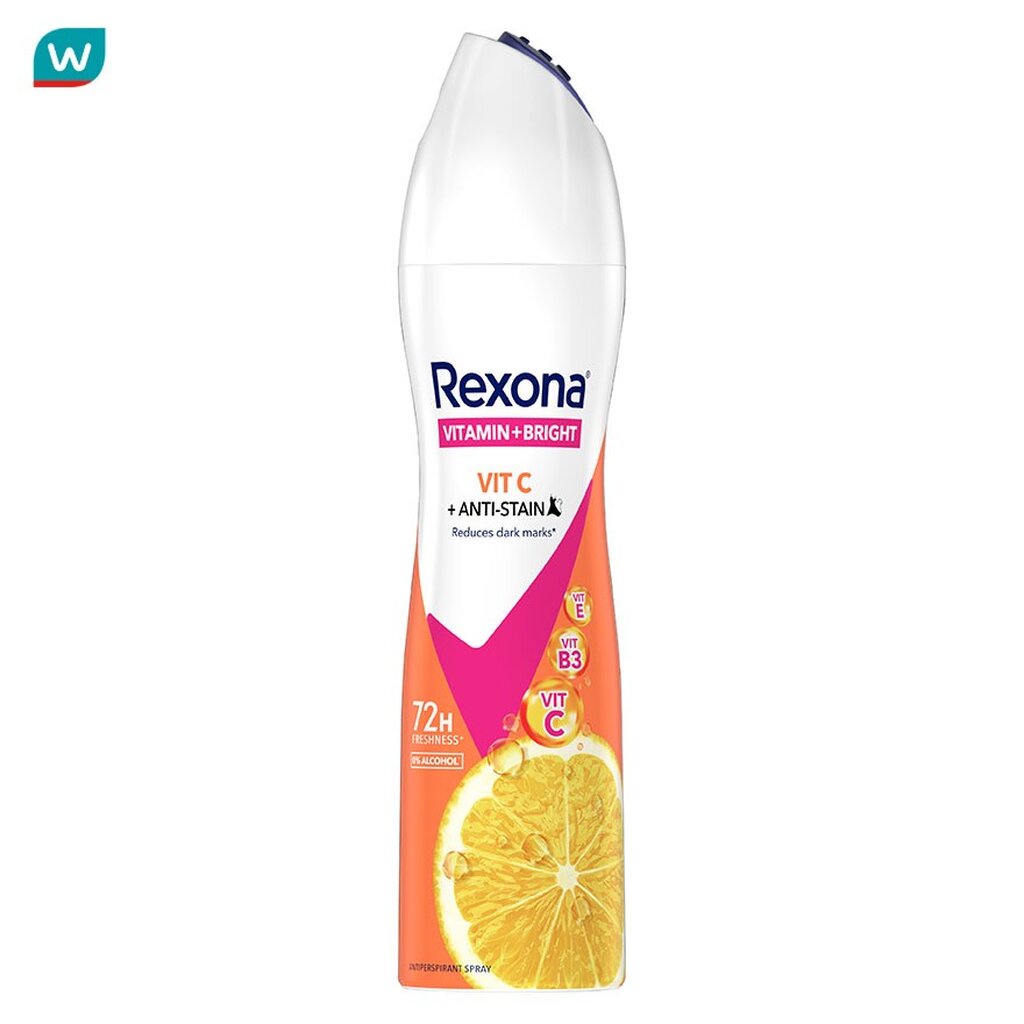 Rexona เรโซนา สเปร์ย วิตามิน + ไบรท์ วิตามินซี พลัส แอนตี้สเตน แอนติเพอสไปแรนท์ 135 มล.