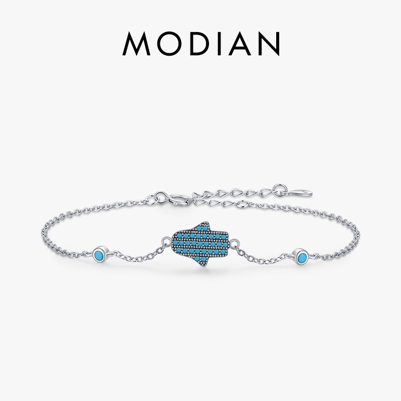 Modian สร้อยข้อมือเงินสเตอร์ลิง 925 ประดับเทอร์ควอยซ์ธรรมชาติ กันแพ้ สําหรับผู้หญิง