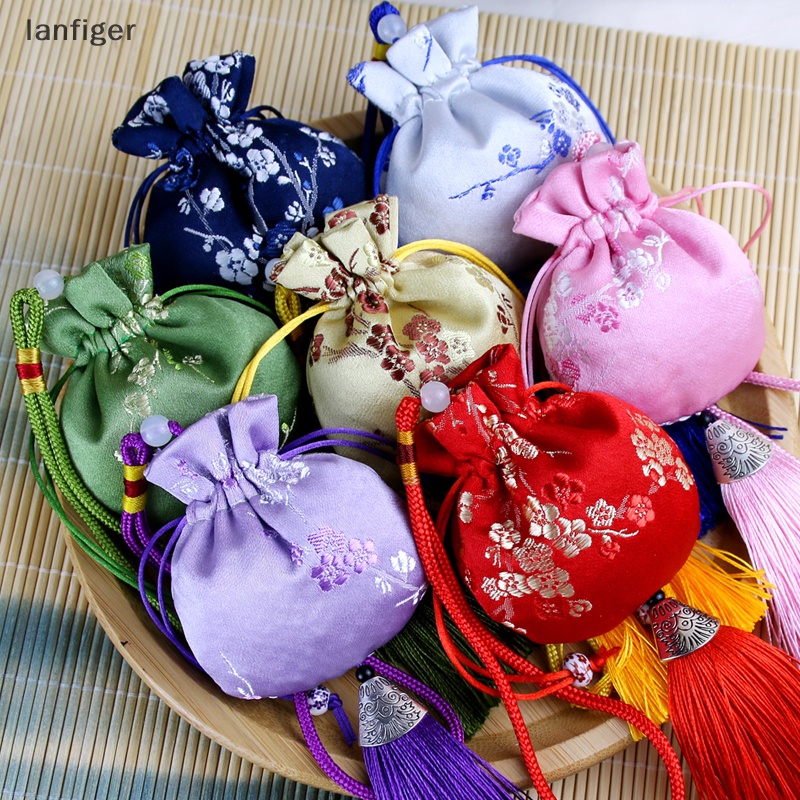 Lanf กระเป๋าผ้าไหม ปักลาย สไตล์จีน แบบผูกเชือก สําหรับใส่เครื่องประดับ ของขวัญ