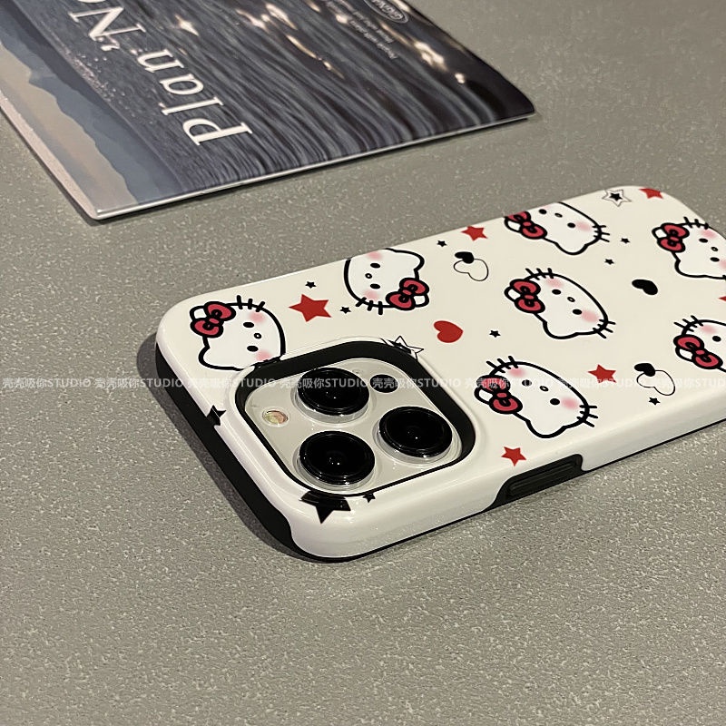 เคสโทรศัพท์มือถือ ลายคิตตี้ หัวใจ สองชั้น สําหรับ iPhone15 14 13 11 12Promax 11Promax 12Pro 14plus 15Promax RUJZ