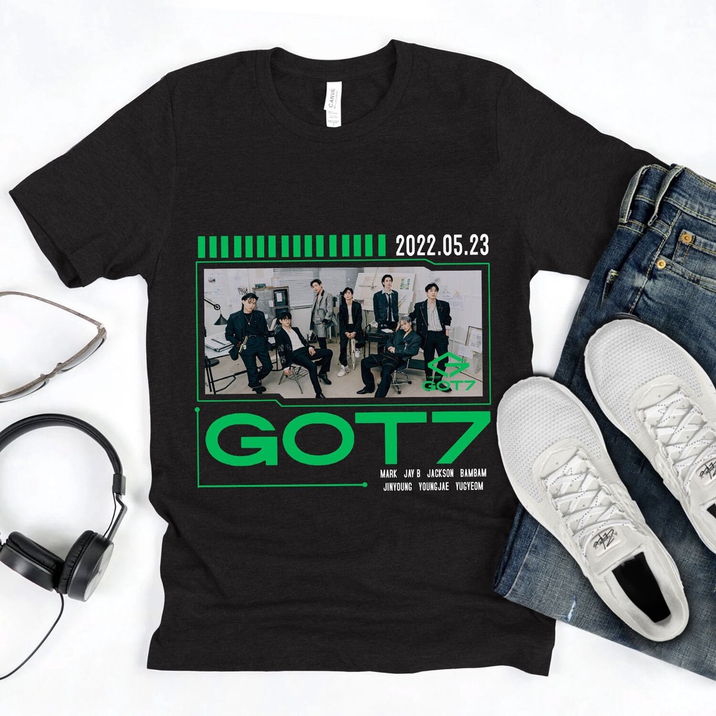 ผ้าฝ้ายแท้ GOT7 เสื้อยืดลายชายและหญิง, เสื้อ Unisex วินเทจ GOT7S-5XL