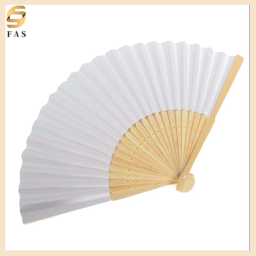 [FashionBoutique1.th] พัดไม้ไผ่เปล่า แบบพับได้ สีขาว สําหรับฝึกวาดตัวอักษร DIY