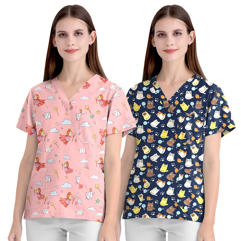【Shirt Only】ชุดเครื่องแบบหมอ แขนสั้น ผ้าฝ้าย แบบบาง พิมพ์ลายการ์ตูน แฟชั่นฤดูร้อน สําหรับทุกเพศ