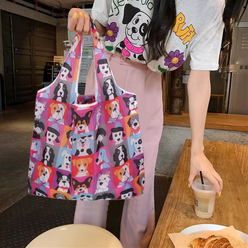 กระเป๋าใบใหญ่ (60*46*8CM) กระเป๋าผ้าร่มแบบพับได้ สามารถนำกลับมาใช้ซ้ำได้