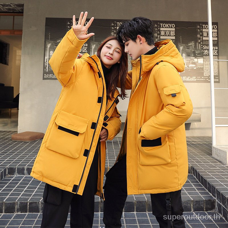 เสื้อแจ็กเก็ต ความยาวปานกลาง มีฮู้ด สีขาว แฟชั่นฤดูหนาว สําหรับผู้ชาย และผู้หญิง 9DK6