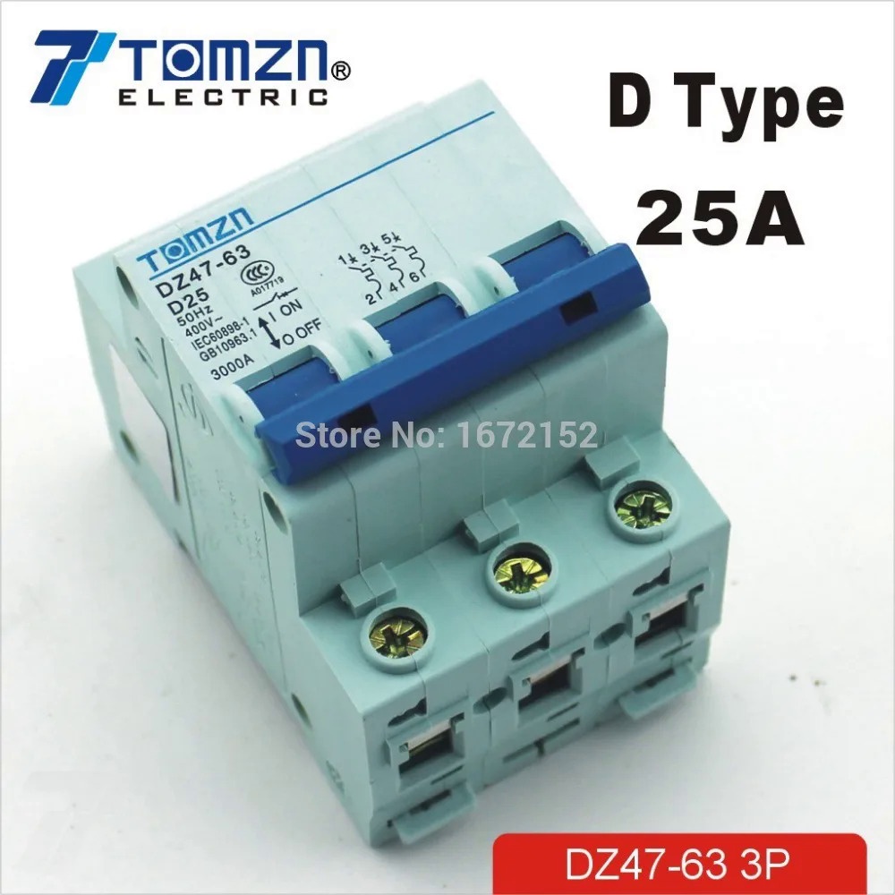 3p 25A D ประเภท 240V/415V เซอร์กิตเบรกเกอร์ MCB 4 POLES