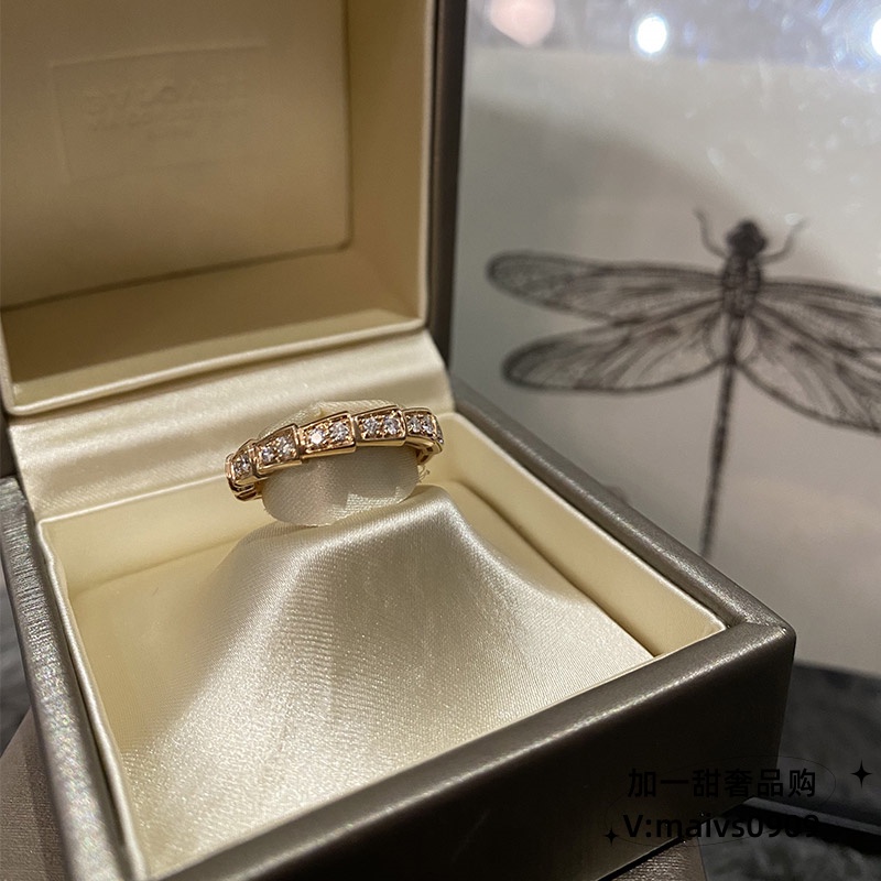 [พร้อมกล่อง] Bvlgari Bvlgari SERPENTI VIPER Series แหวนเพชร รูปกระดูกงู ทองคํา 18K สีโรสโกลด์ ของขวัญคู่รัก