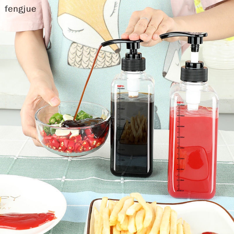 Fengjue ขวดจ่ายของเหลว ไซรัปกาแฟ พร้อมหัวฉีดปั๊มไฮดรอลิค 500 มล. 1000 มล.