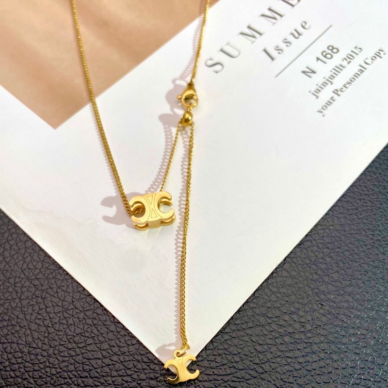 Double C Design สร้อยคอแบบดึงออกโซ่กระดูกไหปลาร้าไทเทเนียมเหล็ก Niche แฟชั่นสร้อยคอหรูหราทุกการแข่งขัน