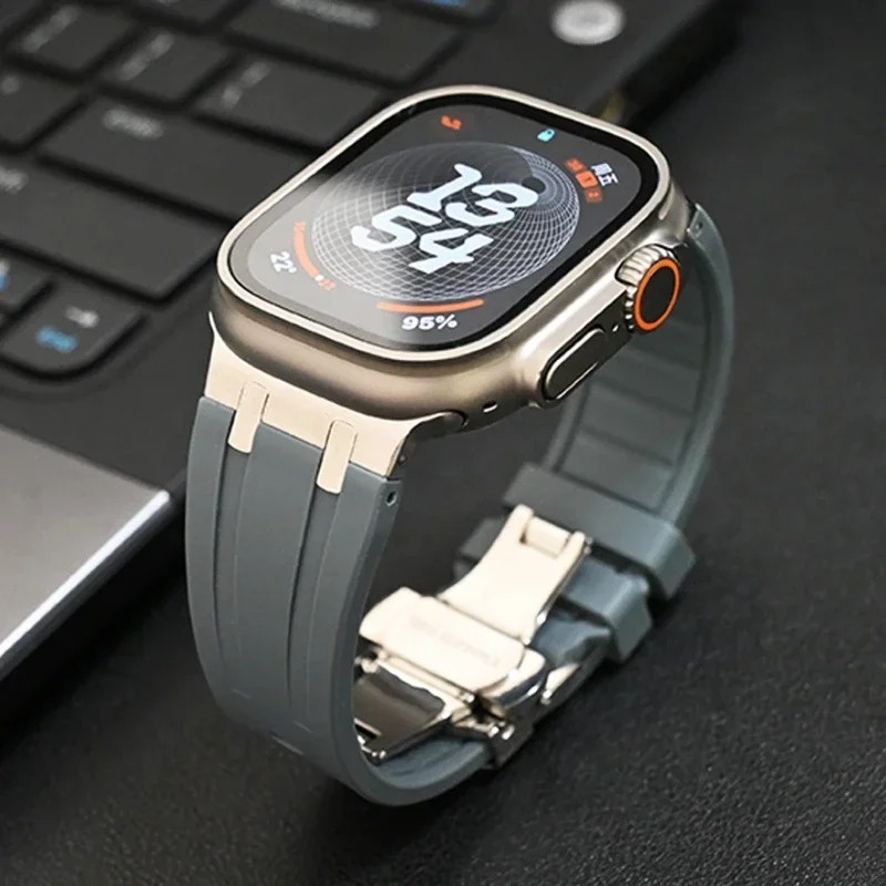 สายรัดซิลิโคนอ่อนนุ่มสําหรับ iWatch Ultra 2 1 49 มม.Series 9 8 7 41 45 มม.ยางสําหรับ iWatch 6 5 4 se 42 มม.44 มม.สร้อยข้อมือบุรุษ