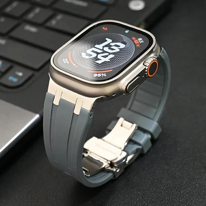 สายรัดซิลิโคนอ่อนนุ่มสําหรับ iWatch Ultra 2 1 49 มม.Series 9 8 7 41 45 มม.ยางสําหรับ iWatch 6 5 4 se 42 มม.44 มม.สร้อยข้อมือบุรุษ