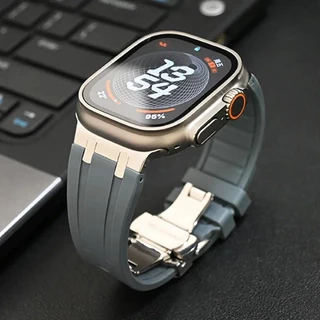 สายรัดซิลิโคนอ่อนนุ่มสําหรับ iWatch Ultra 2 1 49 มม.Series 9 8 7 41 45 มม.ยางสําหรับ iWatch 6 5 4 se 42 มม.44 มม.สร้อยข้อมือบุรุษ