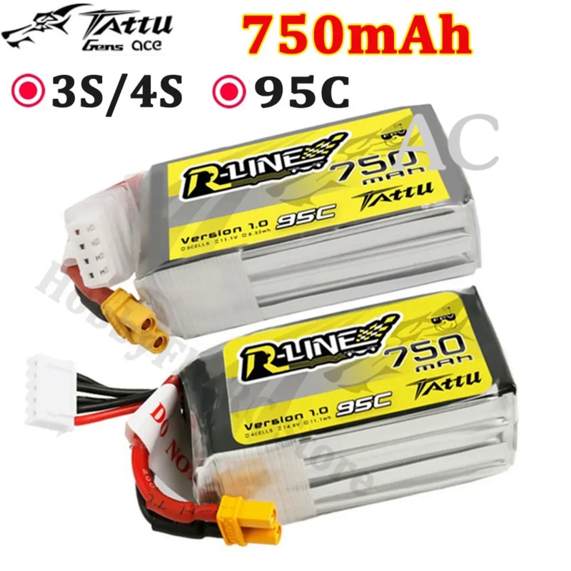 AC Tattu R-Line 1.0 LiPo 750mAh 11.1V 14.8V 95C 3S 4S1P Lipo Battery Pack With XT30 Plug for RC FPV 