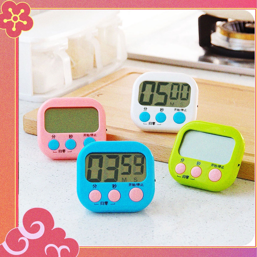 ตัวจับเวลา นาฬิกาปลุก แบตเตอรี่ มีหลายสีให้เลือก ครัว อุปกรณ์การเรียน นาฬิกา เวลา