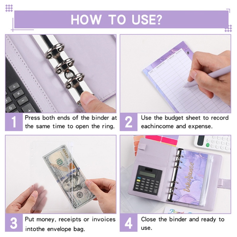 PU Budget Binder Planner with Cash Envelope, Budget Sheet, Sticker, calculator