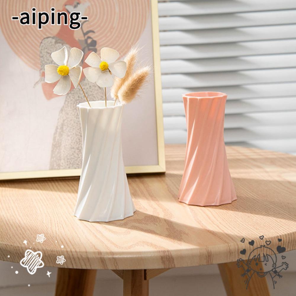 Aiping แจกันดอกไม้ แจกันดอกไม้ พลาสติก รูปแบบเกลียว การออกแบบกระถางดอกไม้ แฟชั่น สไตล์นอร์ดิก โมเดิร์น เลียนแบบ เซรามิค จัดบ้าน