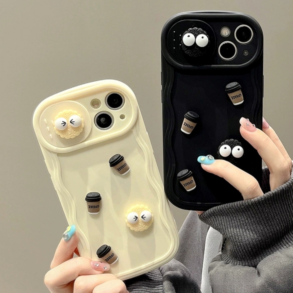 เคสโทรศัพท์มือถือ ซิลิโคนนิ่ม กันกระแทก ลายตุ๊กตากาแฟ 3D สําหรับ IPhone 11 12 Pro Max 13 14 15 7 8 Plus 7 8 SE