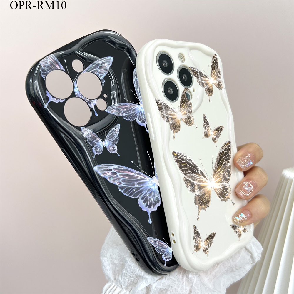 Realme 10 8 7 7i 6 6i 5 5i 5S 2 C17 Pro 5G สำหรับ Case Bright Butterfly เคสโทรศัพท์ Cream Texture Wavy Edge Soft Silicone Phone Cases