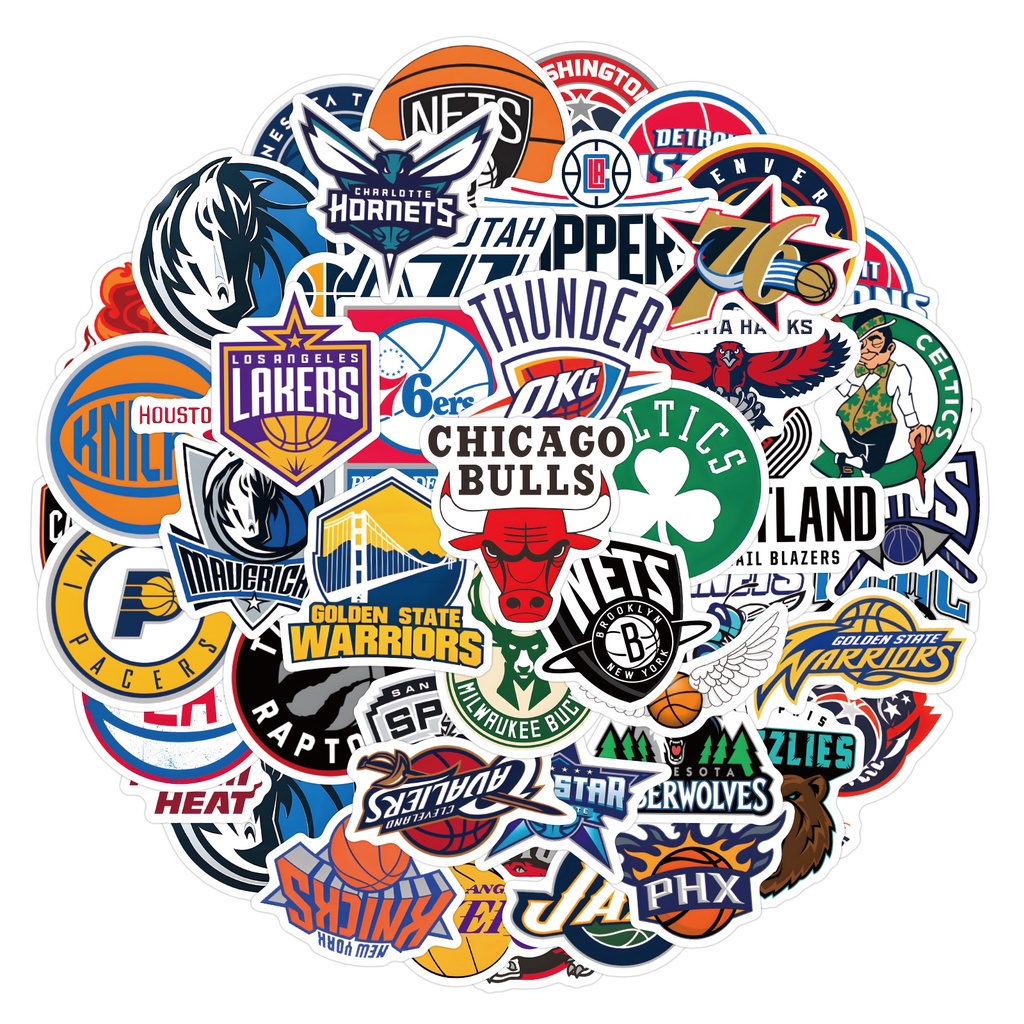 สติกเกอร์ PVC กันน้ํา ลายโลโก้ทีมบาสเก็ตบอล NBA มี 60 ชิ้น