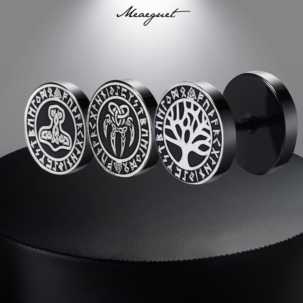 Meaeguet Viking Rune ต่างหูสตั๊ด อินเทรนด์พังก์ โกธิค ไวกิ้ง ต่างหูสตั๊ด เครื่องประดับผู้ชาย แพ้ง่าย