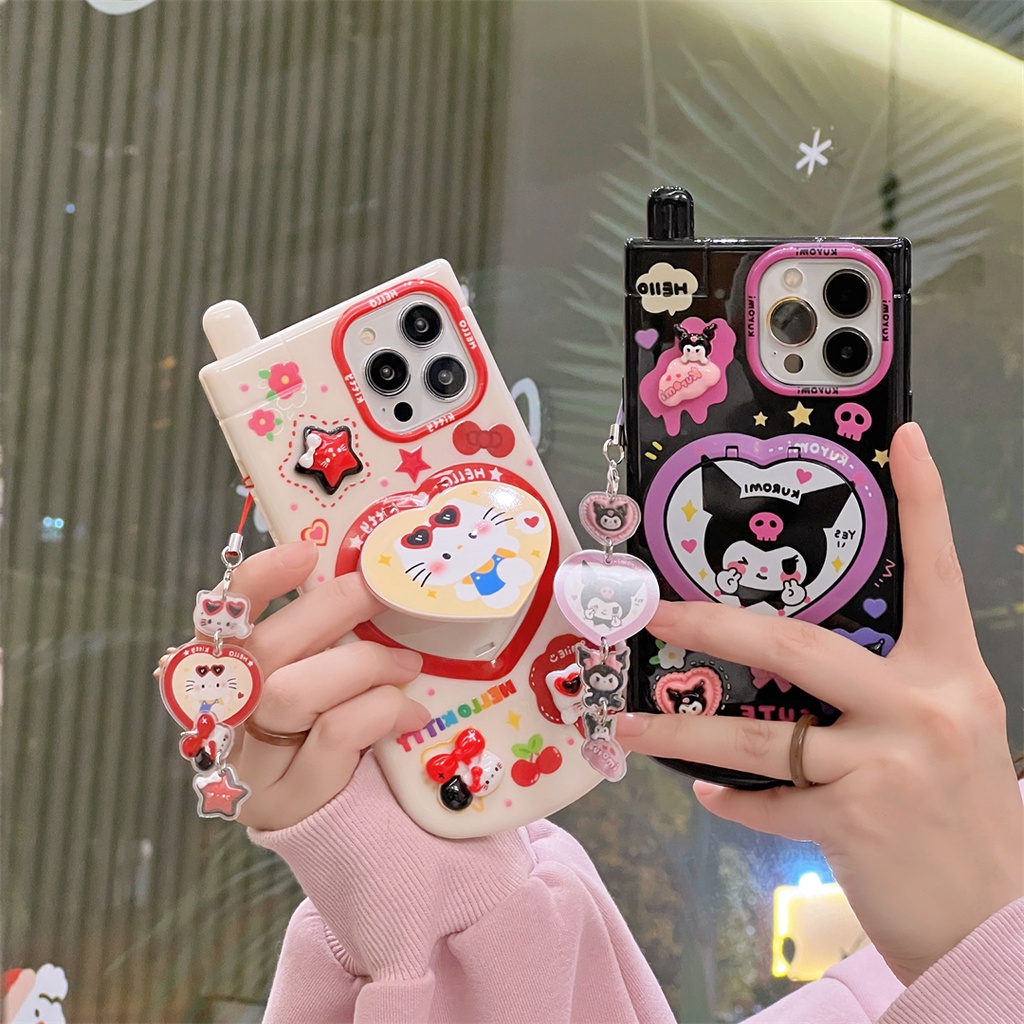 เคสโทรศัพท์มือถือ แบบฝาพับกระจก ลายการ์ตูน สําหรับ iPhone 11 15 Pro Max 14 Pro Max 13 Pro Max 12 Pro Max 13