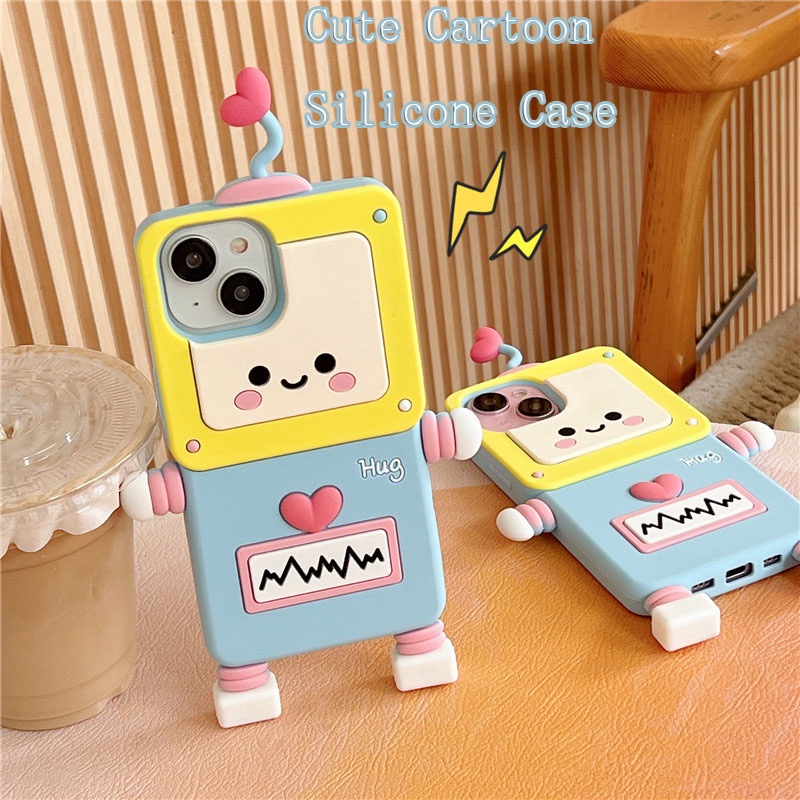 3D การ์ตูน คดี Vivo V30 V30Pro V29 V29Pro V27 V27Pro V25 V23 V23E Y76 Y72 5G Y31 Y21 2021 Y21S Y33S Y33T V25E 4G V20Pro V20SE X80 X90 X100 Pro ความรัก หุ่นยนต์ เคสมือถือ  3D Cute Cartoon Love Robot Phone Case Silicone Soft TPU Cover