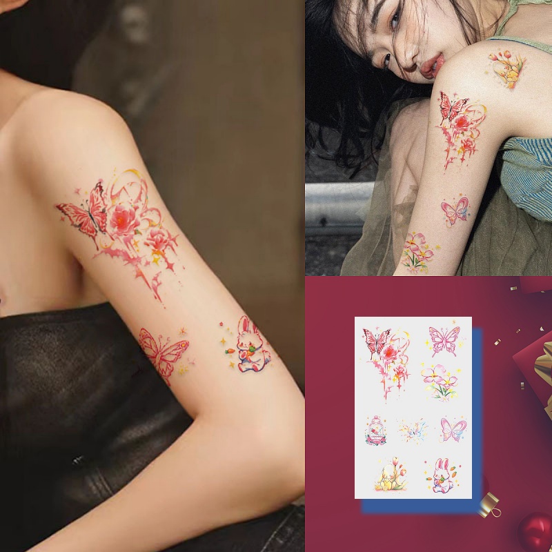 สติกเกอร์รอยสักชั่วคราว ลายป่าผีเสื้อ น่ารัก กันน้ํา ใช้งานได้นาน 7 วัน