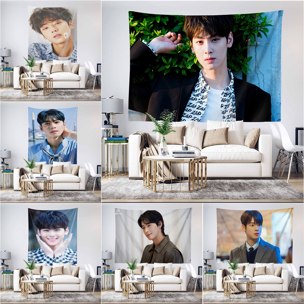 Astro Cha Eun Woo พรมแขวนผนัง พร้อมคลิป โพลีเอสเตอร์ พรมห้องนอน แขวนผนัง ตกแต่งบ้าน