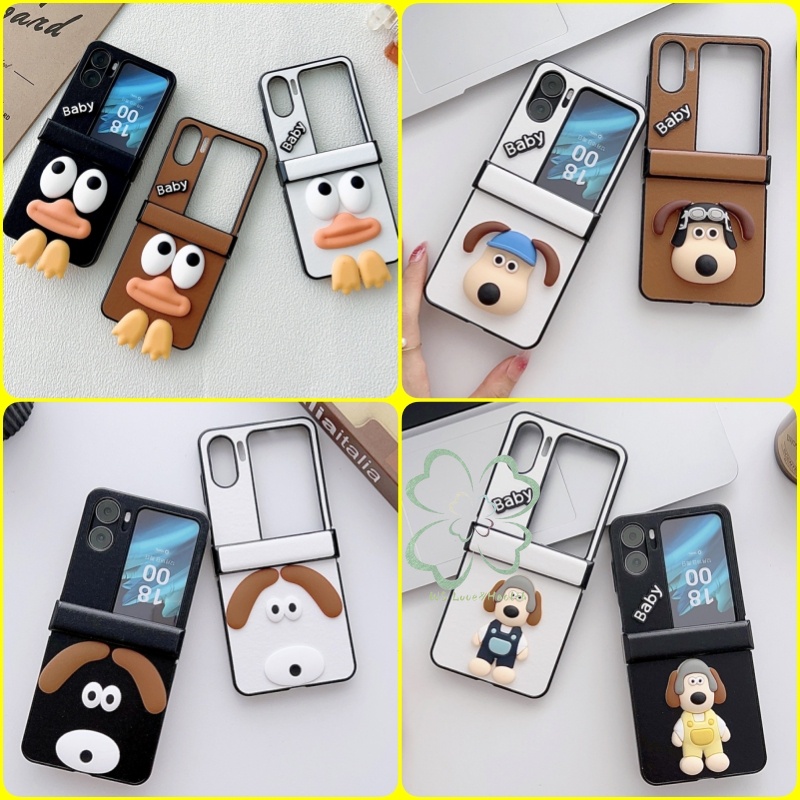 เคสโทรศัพท์มือถือหนัง PC แข็ง ฝาพับ กันกระแทก ลายการ์ตูนเป็ด สุนัข 3D น่ารัก สําหรับ OPPO Find N3 N2