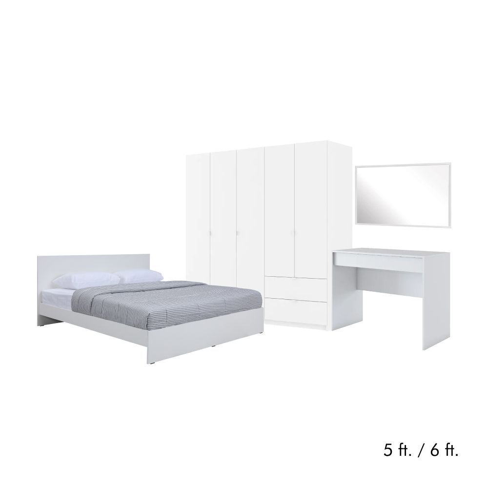 INDEX LIVING MALL ชุดห้องนอน รุ่นวิวิด พลัส+วิต้า (เตียง, ตู้เสื้อผ้า 5 บาน, โต๊ะเครื่องเเป้ง, กระจกเงา) - สีขาว