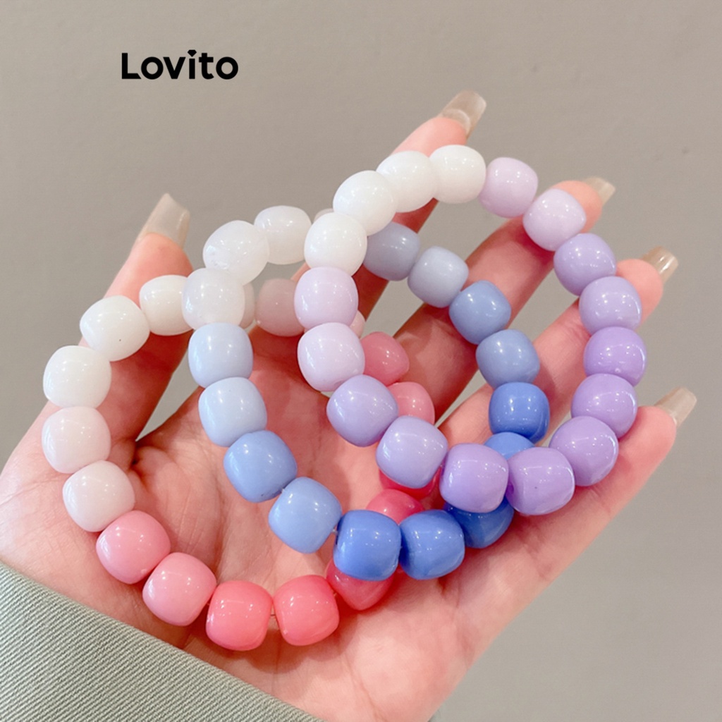 Lovito สร้อยข้อมือผู้หญิง ลูกปัดไล่ระดับสี สีพื้น สไตล์ลำลอง LFA13913