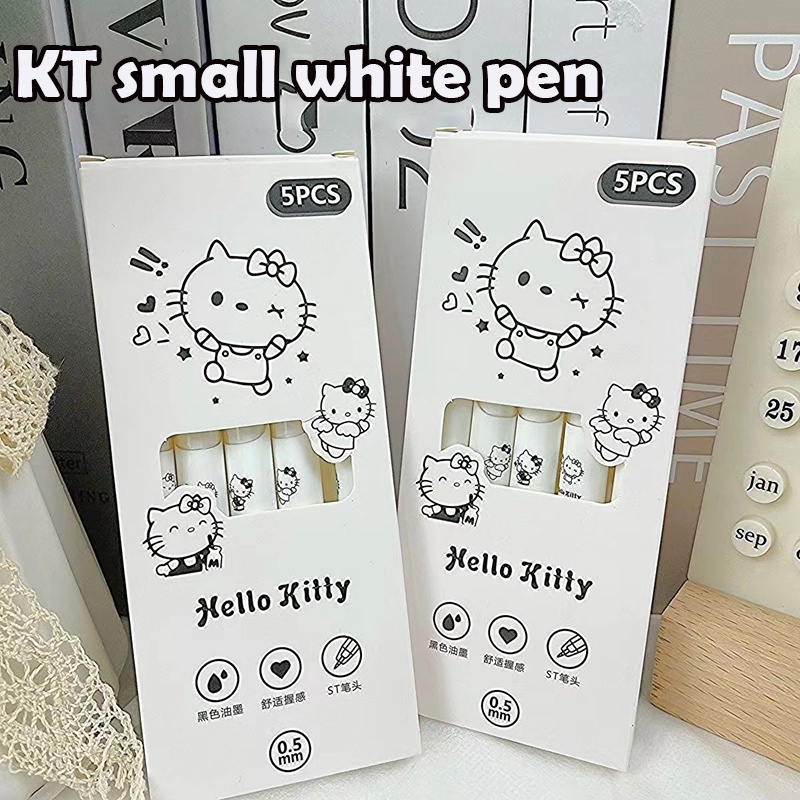 Kawaii Sanrio Hello Kitty ชุดปากกาลูกลื่น 0.5 มม. สีดํา 5 ชิ้น ต่อชุด
