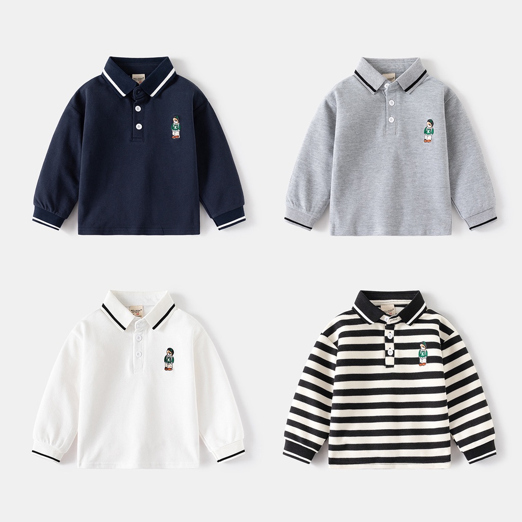 เสื้อยืดโปโล แขนยาว แฟชั่นฤดูใบไม้ผลิ สําหรับเด็กผู้ชาย -0109 2024
