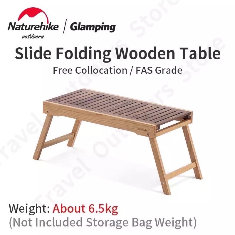 โต๊ะไม้ IGT แบบสไลด์ (ไม้วอลนัท+ไม้โอ๊ค) Naturehike Slide rail Folding Wooden Table (Black Walnut & 