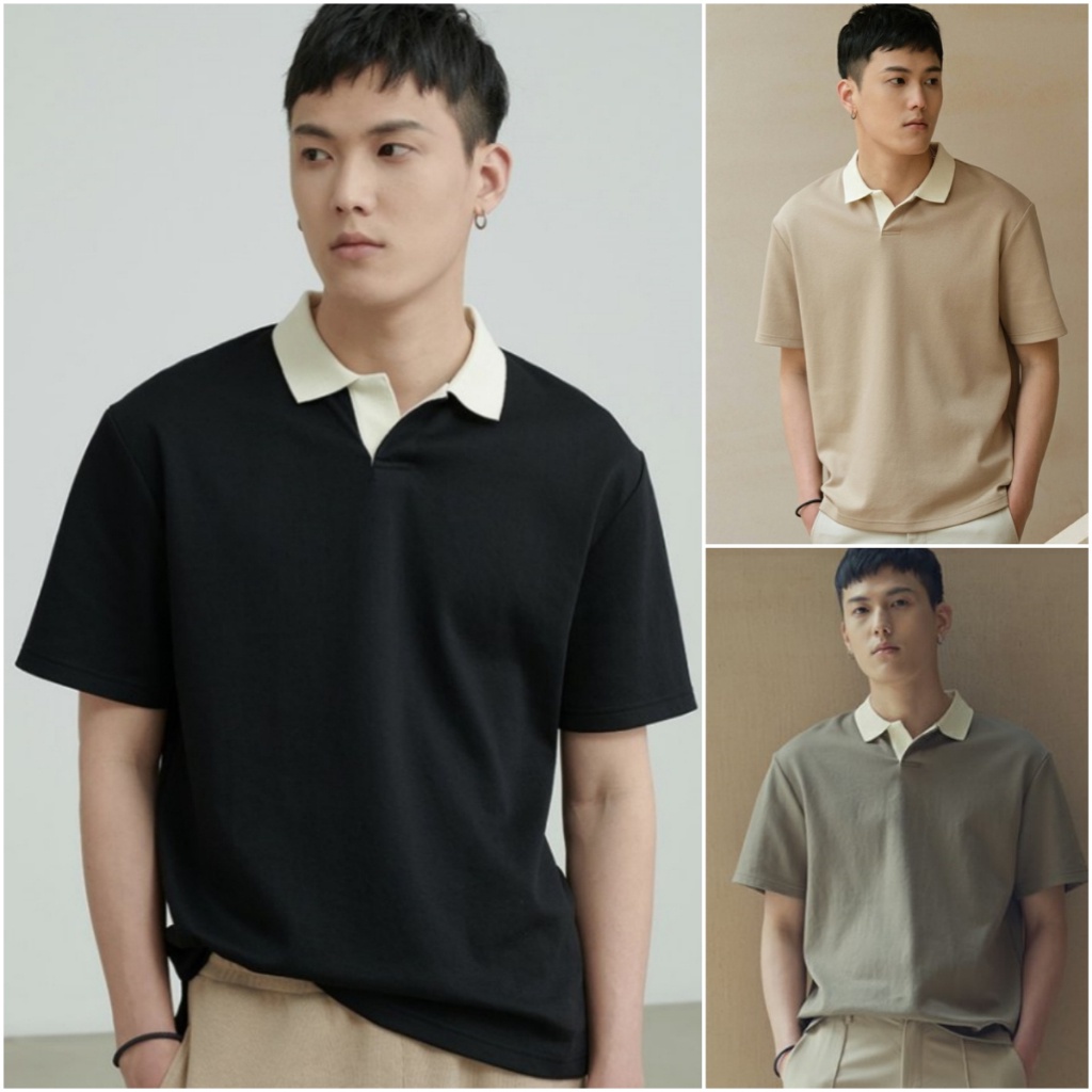BeCoolMan🍃สไตล์เกาหลี เสื้อโปโล ผู้ชาย ปกพับ ผสมสี สไตล์ที่ไม่ซ้ำกัน แฟชั่นยอดนิยม