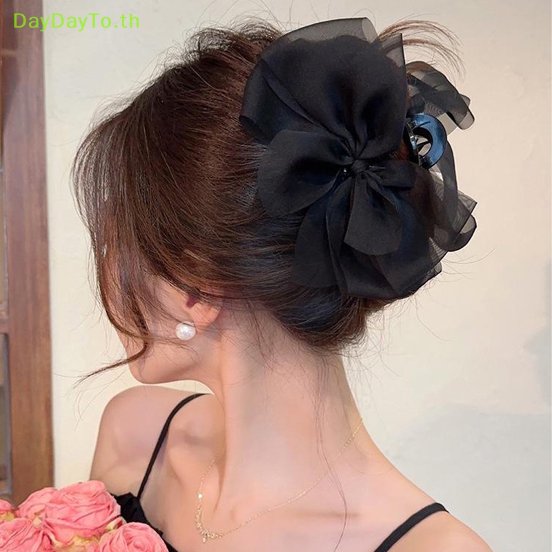Daydayto กิ๊บติดผมหางม้า ตาข่ายถักเปีย ประดับโบว์ หรูหรา เครื่องประดับผม สําหรับผู้หญิง