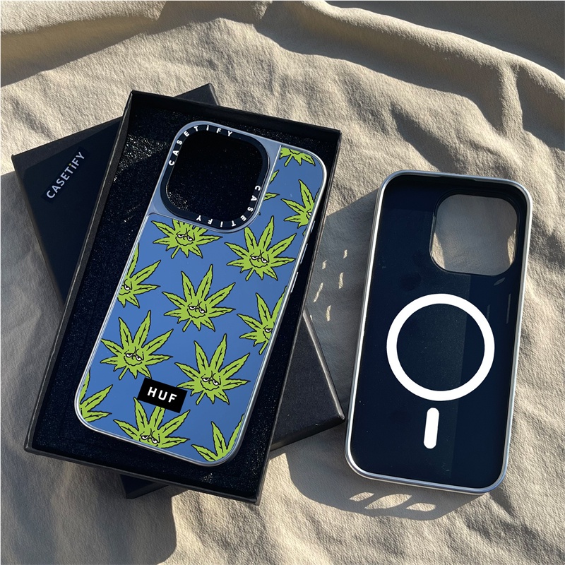 Casetify X HUF เคสโทรศัพท์มือถือแบบแข็ง ผิวด้าน แม่เหล็ก ลายโลโก้แกะสลัก สีดํา สีเงิน สําหรับ IPhone 15 14 13 12 Pro Max Plus