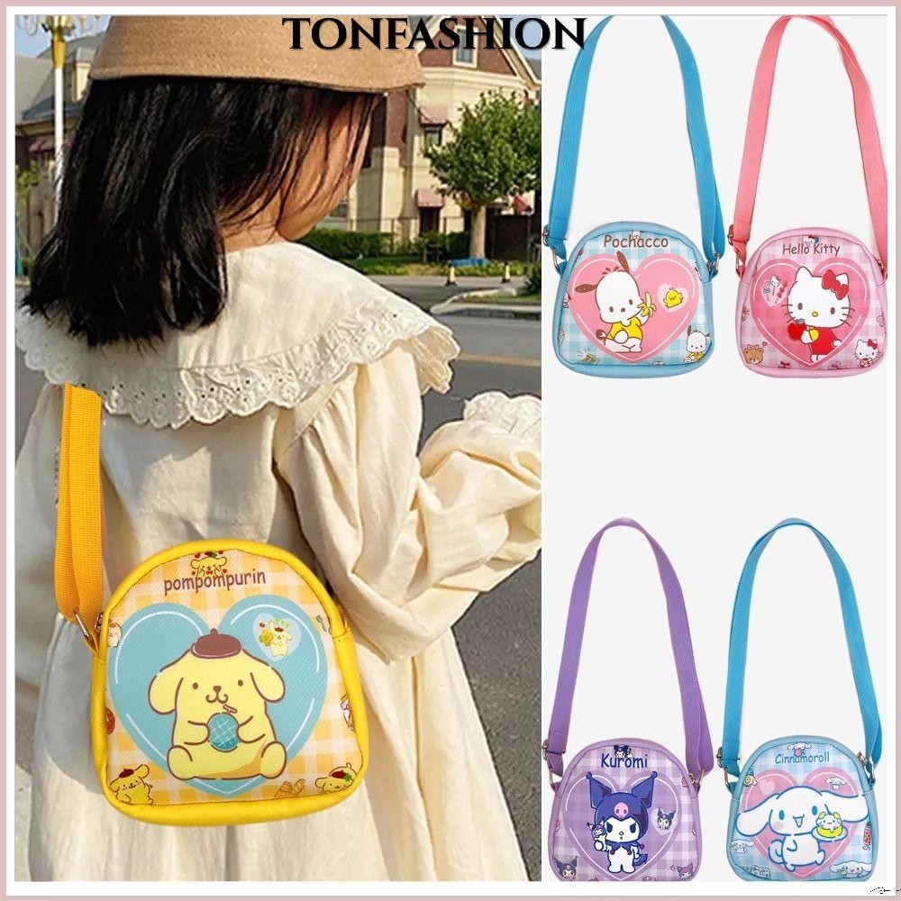 Tonfashion กระเป๋าเครื่องสําอาง กระเป๋าสะพายไหล่ หนัง PU ลายการ์ตูน Melody Cinnamorol Kuromi แฟชั่นสําหรับเด็ก