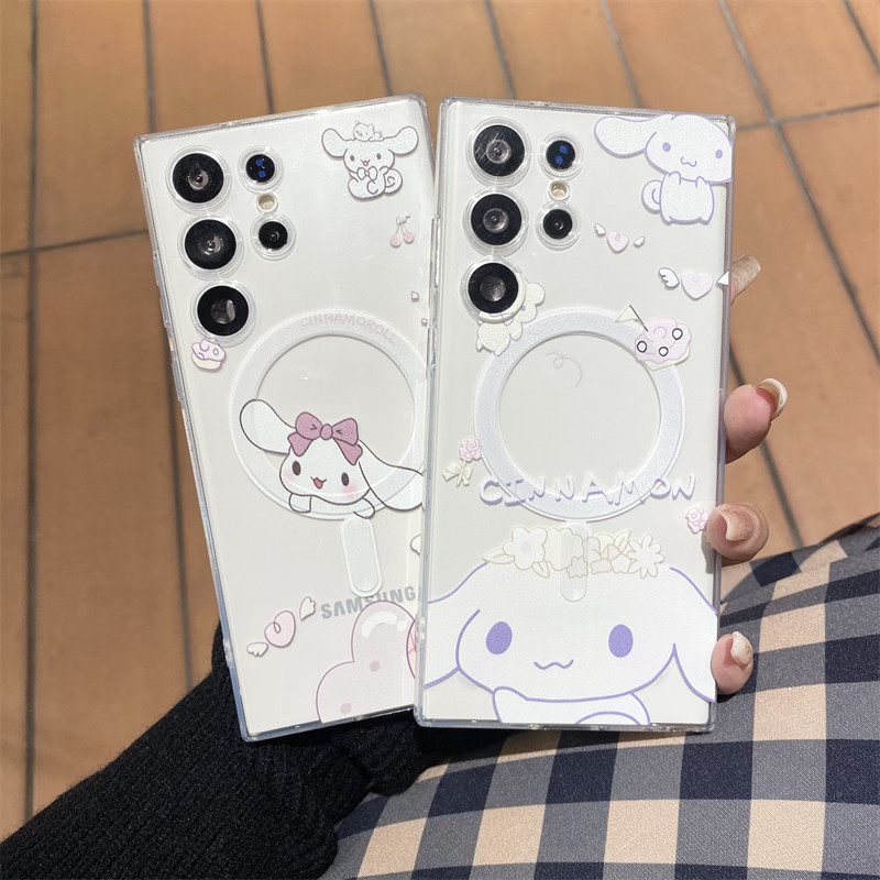เคสโทรศัพท์มือถือ ซิลิโคน TPU แม่เหล็ก ลายการ์ตูน Cinnamoroll สําหรับ Samsung S23 Ultra S24 S20 S21 S22 Note 20 Note 10 Plus
