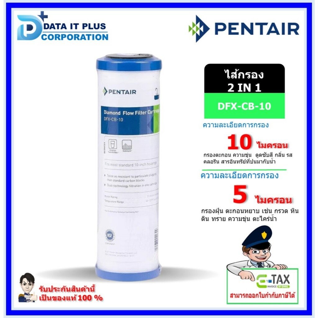 Pentair(เพนแทร์) Pentair ไส้กรอง คาร์บอน Carbon + P5 รุ่น DFX-CB - 10 กรองได้ล่ะเอียด X 2 ขนาด 10 นิ้ว มี NSF รับรอง