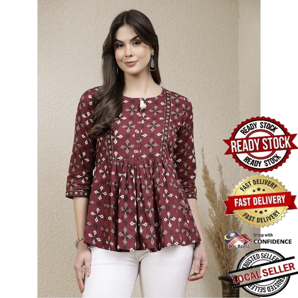 สั้น Kurti Kurta ผู้หญิงอินเดีย Kurtis Top Saree Sari Punjabi ชุดสําเร็จรูป Kurti UD39408APTP