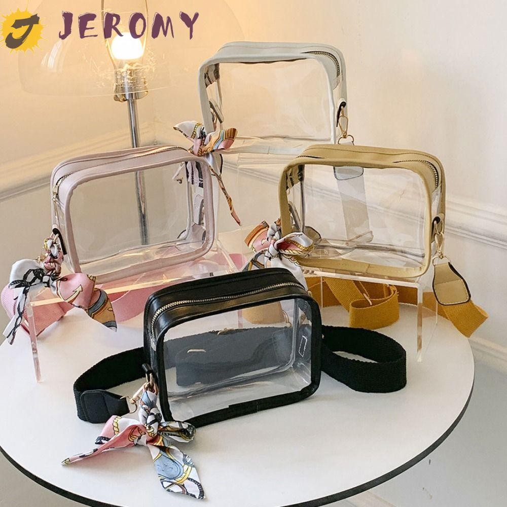 Jeromy กระเป๋าสะพาย PVC เยลลี่ใส กันน้ํา พร้อมผ้าพันคอกระเป๋าถือใส สําหรับสุภาพสตรี