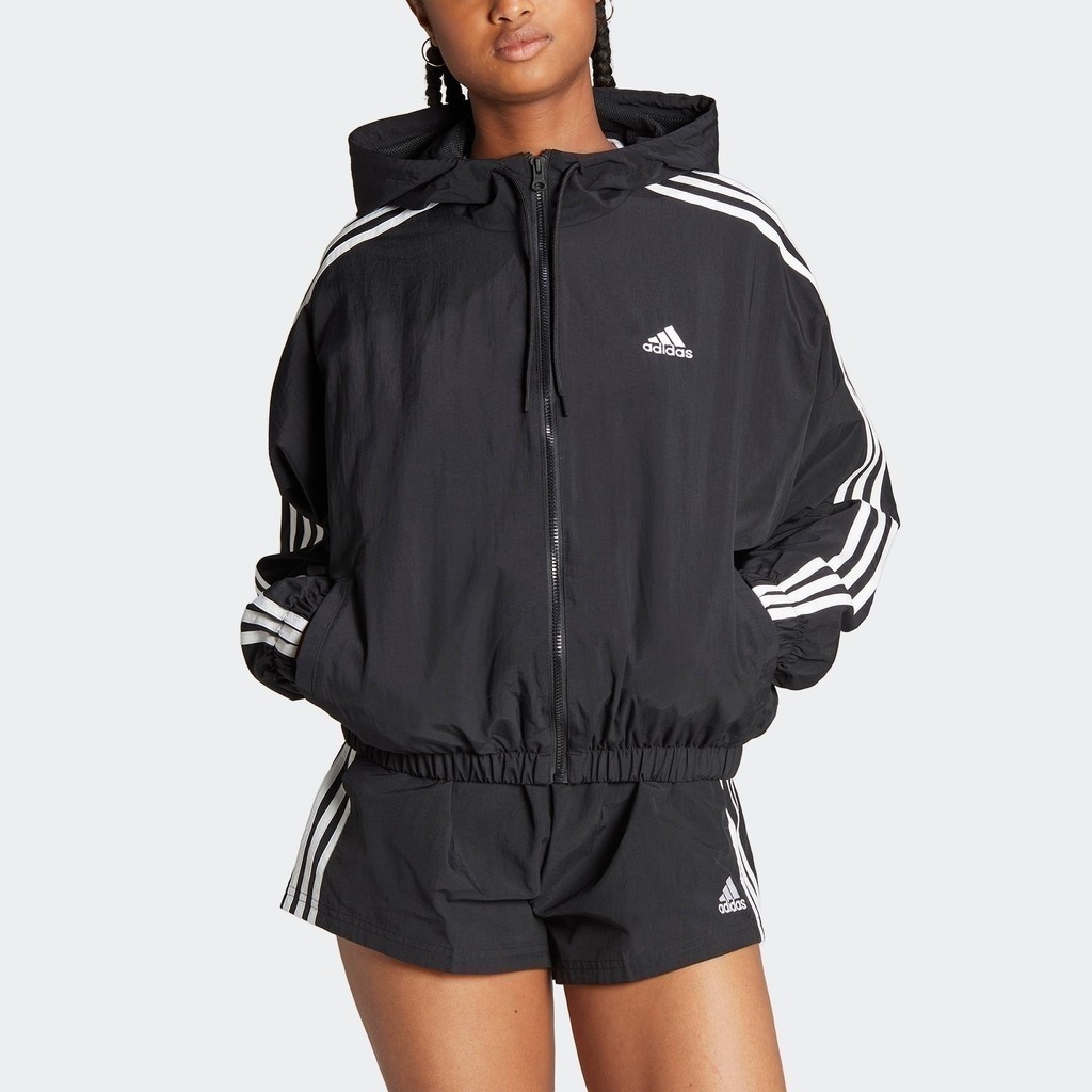 adidas Lifestyle Essentials 3-Stripes Woven Windbreaker Women Black HT3399