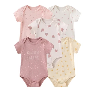 Kiddiezoom 5 ชิ้นการ์ตูนแขนสั้นเด็กทารกชุดบอดี้สูทนุ่มผ้าฝ้าย 100% เด็ก Onesies
