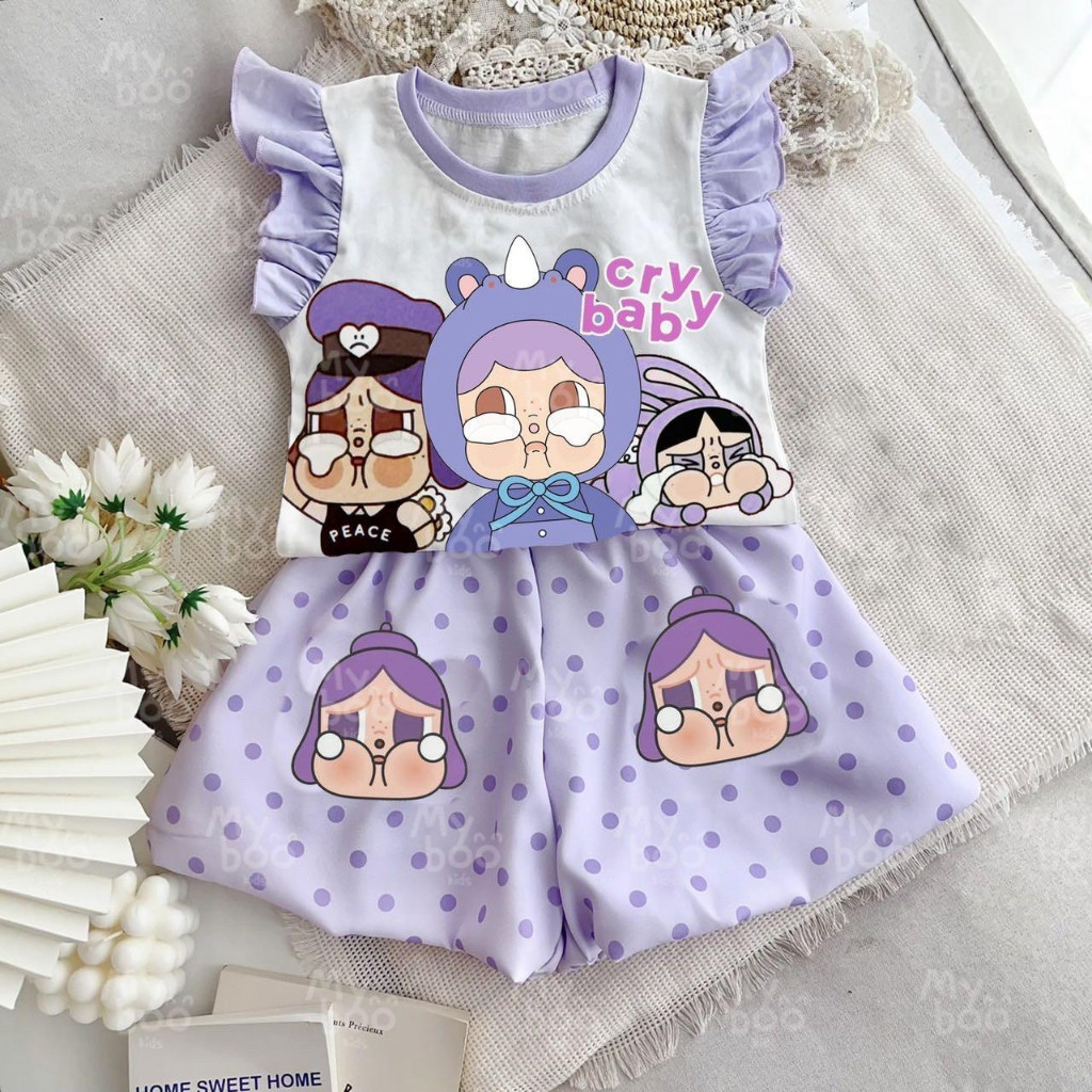 AK BABY ชุดเซตลูกสาว พิมลาย cry baby กางเกงบอลลูน N0588