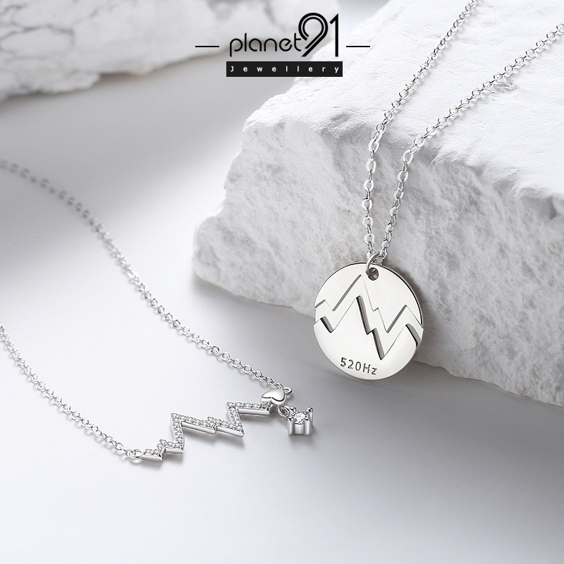 [Planet91]Heartbeat 52 Hz Electrocardiograms สามารถทับซ้อนกันสแตนเลส S925 เงินแฟชั่นสร้อยคอคู่ทนจางส