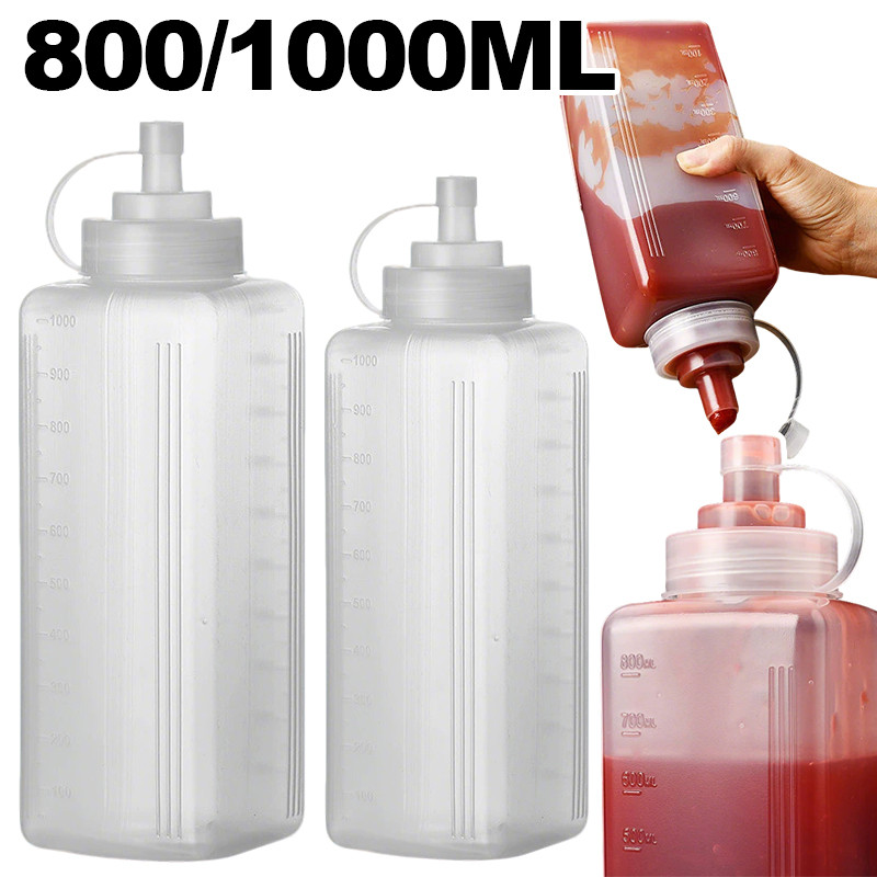 800มิลลิลิตร/1000มิลลิลิตรครัวบีบขวด-ขนาดใหญ่บีบขวดเครื่องปรุงรสที่มีฝาปิด-พลาสติกใสปรุงรสตู้-อาหารเกรดป้องกันการรั่ว