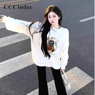 Cccindee ใหม่ เสื้อกันหนาว คอกลม แขนยาว พิมพ์ลายสุนัข สีพื้น ทรงหลวม เข้ากับทุกการแต่งกาย แฟชั่นสําหรับผู้หญิง 2023