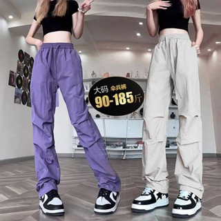 【TG-youzan】 Large Size Parachute Pants American Summer Thin Quick-Drying Overalls Womens Loose Straight Casual Plump Girls Paratrooper Pants JZKz