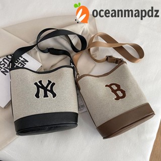 Oceanmapdz กระเป๋าสะพายข้าง ทรงบักเก็ต หนัง Pu พิมพ์ลายตัวอักษร NY สไตล์เกาหลี เรียบง่าย สําหรับผู้หญิง